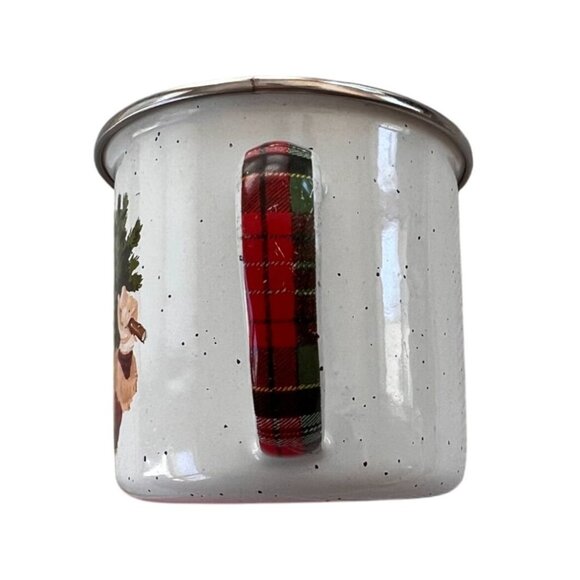 VTG Hallmark Santa Claus Enamel Mugs Set of 2 WHT RED GRN Festive Jolly Holiday - Picture 3 of 9